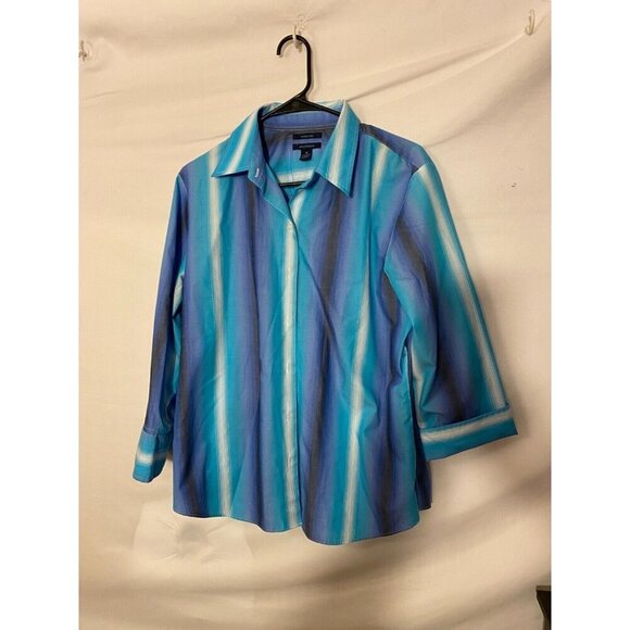 Westbound Womens Blue Stripes Button Down Career Shirt Womens Size large 14 - Picture 1 of 2